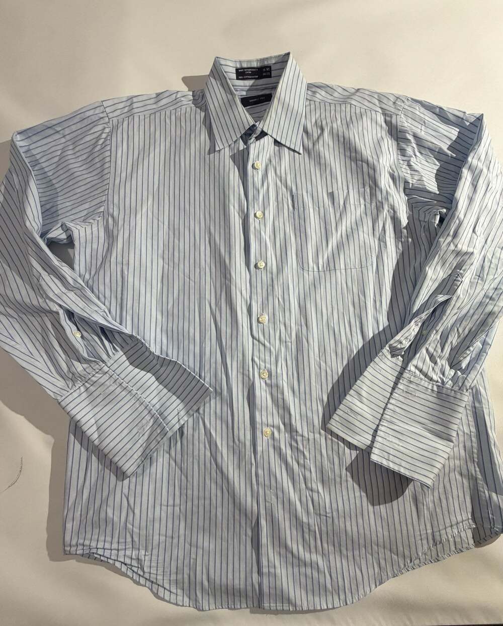 Nautica Dress Shirt Mens Blue White Stripe Wrinkle Free Long Sleeve